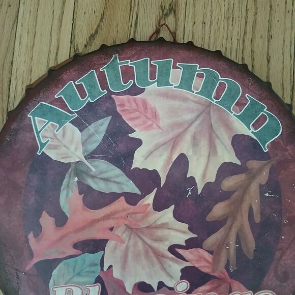 Autum Blessings 13" Metal Tin Bottle Cap Holiday Rustic Farmhouse Wall Sign - Picture 2 of 6